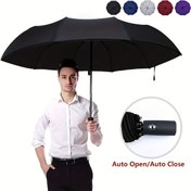 Resim Geniş Otomatik Açılır/Kapanır Katlanır Şemsiye - 8 Kollu Dayanıklı Tasarım, Rüzgar Geçirmez Siyah & Kırmızı Saplı, Çiftler İçin Kompakt Seyahat Şemsiyesi, Anneler Günü Babalar Günü Hediyesi, Şık Siyah & Kırmızı, Rüzgara Dirençli Kanopi 