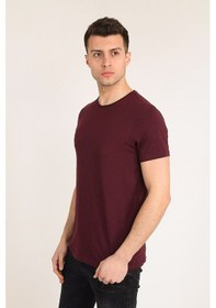 Resim Erkek Bordo Slim Fit Bisiklet Yaka Basic T-shirt Bordo 