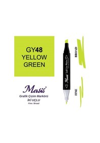Resim Çift Uçlu Marker Grafik Çizim Kalemi 48 Sarımsı Yeşil 