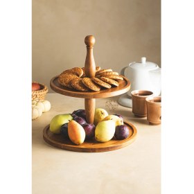 Resim Tekno Trust Justwood 2 Katlı Ahşap Kek Pasta Sunumluk Standı, Servis Sunum Tabağı, Çok Amaçlı Ikramlık 