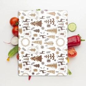 Resim Decovetro Cam Kesme Tahtası ve Sunumluk Kahverengi Karışık Yılbaşı Desenli 30X40 cm 