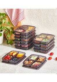 Resim 4 Bölmeli Kapaklı Kahvaltılık Sebze Saklama Kabı Öğünlük 
