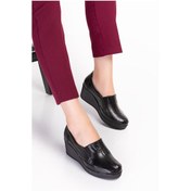 Resim Artı-artı014-14005 Hakiki Deri Ortopedik Kadın Kısa Dolgu Topuk Ayakkabı 001 