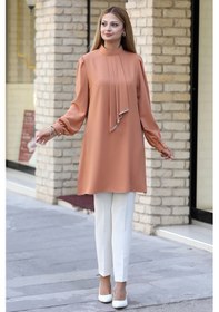 Resim Raika Moda Işıltı Taş Detaylı Büyük Beden Tesettür Takım Camel 