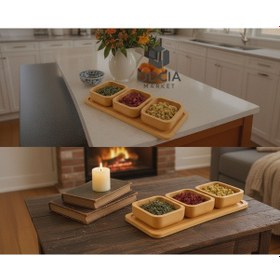 Resim Bambu Standlı 3'lü Kare Çerezlik Seti Bambu 