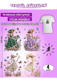 Resim Ütü İle Yapışan Kıyafet Etiketi Kelebek Çiçek Ve Kadın Temalı 4lü Set Karışık 