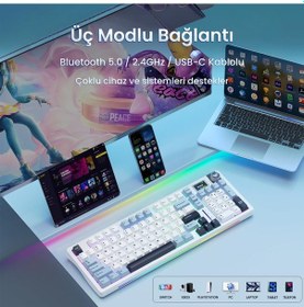 Resim Aula S98 Pro 3 Modlu Rgb Hot Swap Mekanik Star Vector Switch Kablosuz Makrolu Klavye Lacivert 