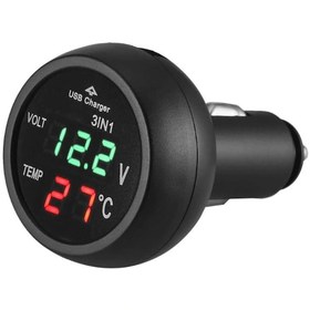 Resim Oto Çakmaklık Usb Şarj Soketi Voltmetre Termometre 12/24V (483544352) 