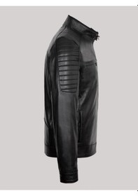 Resim Deriwork Hakiki Kuzu Derisi Siyah Erkek Deri Mont Omuz Kol Işlemeli Slim Fit Deri Ceket Siyah 