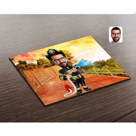 Resim Kişiye Özel Erkek Itfaiyeci Karikatürlü Ahşap Puzzle-1 