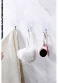 Resim Yapışkanlı Askı 3 Adet Kancalı Şeffaf Banyo Askısı Mutfak Askısı Çok Renkli 