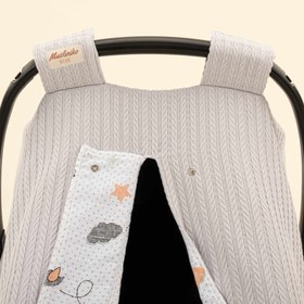 Resim Puset Örtüsü - Çift Taraflı - Açık Gri Örgü - Kuş 