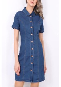 Resim Mavi Kısa Kol Önden Düğmeli Est 1969 Denim Kot Elbise Mavi 