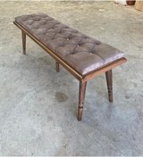 Resim EMEL AHŞAP Ahşap Bench Mutfak Salon Antre Yatak Odası Puf Ceviz Ahşap Ayak-koyu Gri 130x48 Cm 