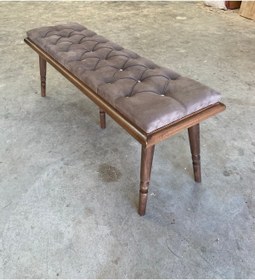 Resim EMEL AHŞAP Ahşap Bench Mutfak Salon Antre Yatak Odası Puf Ceviz Ahşap Ayak-koyu Gri 130x48 Cm 