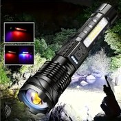 Resim Xinrong Şarj Edilebilir LED El Feneri, 7 Mod ve Ayarlanabilir Odaklama - USB ile Çalışan, Kamp, Balıkçılık ve Dış Mekan Acil Durumları için Kırmızı/Mavi/Beyaz Yan Işık 
