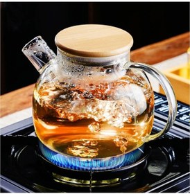 Resim 1000 Ml Cam Demlik Vakumlu Bambu Metal Kapaklı Isıya Dayanıklı Borosilikat / Süzgeçli Şeffaf 