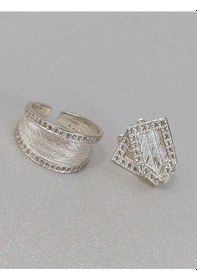 Resim Zirkon Sıra Taşlı Trabzon Hasırı Kadın Gümüş Küpe-yüzük Set 201025274 Gümüş 