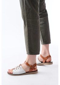 Resim 205-029 Beyaz Ortopedik Hakiki Deri Kadın Sandalet Beyaz 