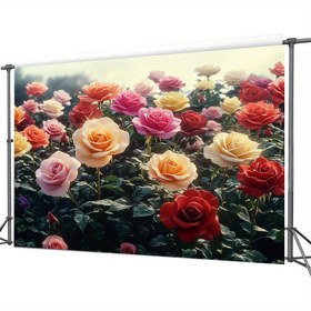 Resim 2D Düz, 1 Adet Büyük Gül Bahçesi Parti Arka Planı Gerçekçi Pembe Beyaz Kırmızı Sarı Şeftali Rozeler & Yeşil Yapraklarla - 99,06cm x 149,86cm (179,83cm x 229,87cm'ye Genişletilebilir) Evlenme Doğum Fotoğraf Kabini Arkasında, Nikah Töreni Çadır Süslemeleri, Dayanıklı 