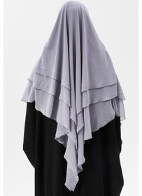 Resim Altobeh Hazır Pratik Şifon Üç Katlı Peçeli Üçgen Hac Umre Şalı Sufle Hijab Nikap Gri 