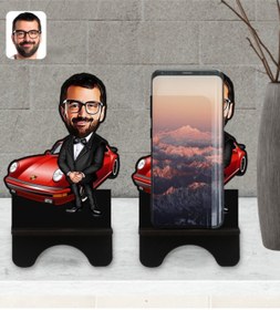 Resim Bk Gift Kişiye Özel Erkek Patron Karikatürlü Ahşap Biblo Telefon Standı-1 