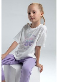 Resim Toontoy Kız Çocuk Önü Baskılı Pijama Takım 14098 Lila 