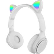 Resim Zore M6 Pro Cat Rgb LED Işıklı Kedi Kulağı Band Tasarımlı Ayarlanabilir ve Katlanabilir Kulak Üstü Bluetooth Kulaklık, B 