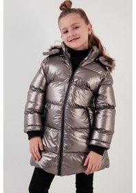 Resim Lela Peluş Astarlı Yakası Suni Kürklü Çıkarılabilir Kapüşonlu Kışlık Kız Çocuk Mont 5761908 Bronz 