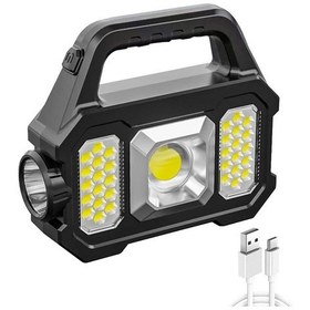 Resim Geeroyoo Çok Amaçlı Taşınabilir Solar Şarjlı Led El Feneri - Su Geçirmez Ve Cob Yan Aydınlatmalı Kamp Lambası Siyah 