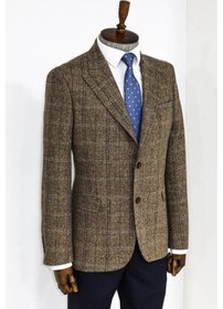 Resim Wessi Balıksırtı Desen Slim Fit Yün Kahverengi Erkek Ceket Taba 