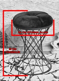 Resim Zafir Yuvarlak Gold Kaplama Siyah Puf Oturak - Bench - Ayak Ucu Oturak - Tabure - Makyaj Oturak Siyah 