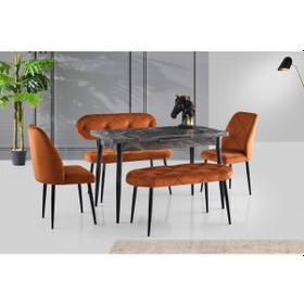 Resim Ay Masa Ve Sandalye Bench Takımı, Kiremit Siyah, 120x70 Siyah 
