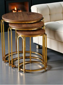 Resim Lenka Zigon Sehpa Takımı Yuvarlak 3'lü Gold Metal -koyu Ceviz Sedaş-lenka-zigon-gold Koyu Ceviz 
