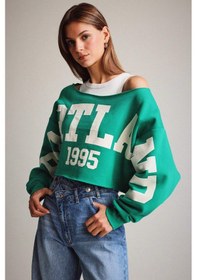 Resim Defacto Kayık Yaka Baskılı Sweatshirt G3329ax25wnkh258 Haki 