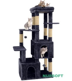 Resim Çok Katlı Ponponlu Tırmalamalı Teraslı Lüx Kedi Oyun Evi Nursoft-0108 