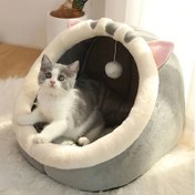 Resim Yastıklı Yumuşak Peluş Kedi Evi | Klasik Stil Polyester Elyaf Kedi Apartmanı | Küçük, Orta ve Büyük Kediler için Nefes Alabilen Pet Yatak Sepeti | Dört Mevsim Kullanıma Uygun Rahat Kedi Mağarası 
