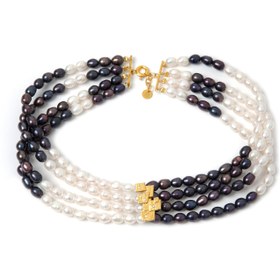 Resim SİYAH VE BEYAZ İNCİ Mozaik choker 
