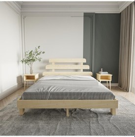 Resim Lotus X New Model Doğal Ahşap Karyola Ve İki Komodin Set-145 180 x 200 CM 