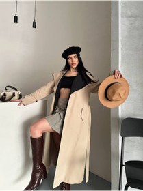Resim Bella Breeze Kadın Kemerli Şal Yaka Uzun Trençkot 