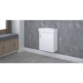 Resim Turkuaz City Lavabo 25X50Cm (Sağ) Ve Minica Banyo Dolabı-Beyaz 