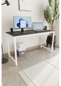Resim Siyah/beyaz 140x60 Çalışma Masası, Bilgisayar Masası, Ofis Masası, Metal Ayaklı Siyah Beyaz 