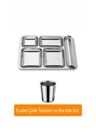 Resim 12 Parça Piknik Kahvaltılık Çelik Tabildot Set 6 Adet Tabldot ,6 Adet Bardak gümüş 
