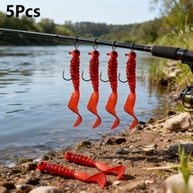 Resim Adet - 3,5g / 6cm PVC Solucan Yemleri Torbası, Bass ve Turna için Yumuşak Balık Yemi, Jig Başlı Kanca ile 