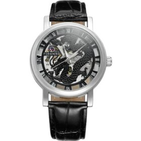 Resim Hanyang Gümüş Siyah Forsınıng Altın Mekanik Saat Dairesel Roma Ölçekli Mekanik Saat Eğlence Tarzı Tam Içi Boş Siyah Kuşak Saat (Yurt Dışından) 