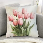 Resim 1 adet Vintage Pembe Lale Buketi Yastık Kılıfı 45.72x45.72cm - Yumuşak Kısa Peluş, Çift Taraflı Baskı Fermuarlı Kapatma, Makinede Yıkanabilir - Koltuk & Yatak Dekoru için İdeal, İçlik Dahil Değil, Koltuk Yastıkları 