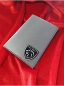 Resim Peugeot Deri Baskılı Grı Renkli Dikişli Deri Ruhsat Kabı Cüzdanı Kılıfı Ruhsatlık 