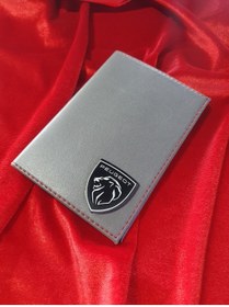 Resim Peugeot Deri Baskılı Grı Renkli Dikişli Deri Ruhsat Kabı Cüzdanı Kılıfı Ruhsatlık 