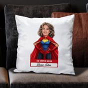 Resim Kişiye Özel En Süper Anne Karikatürlü Yastık 