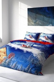 Resim MONOHOME Yılbaşı Nevresim Takımı Merry Christmas Blue Çift Kişilik, monohome1429HF 